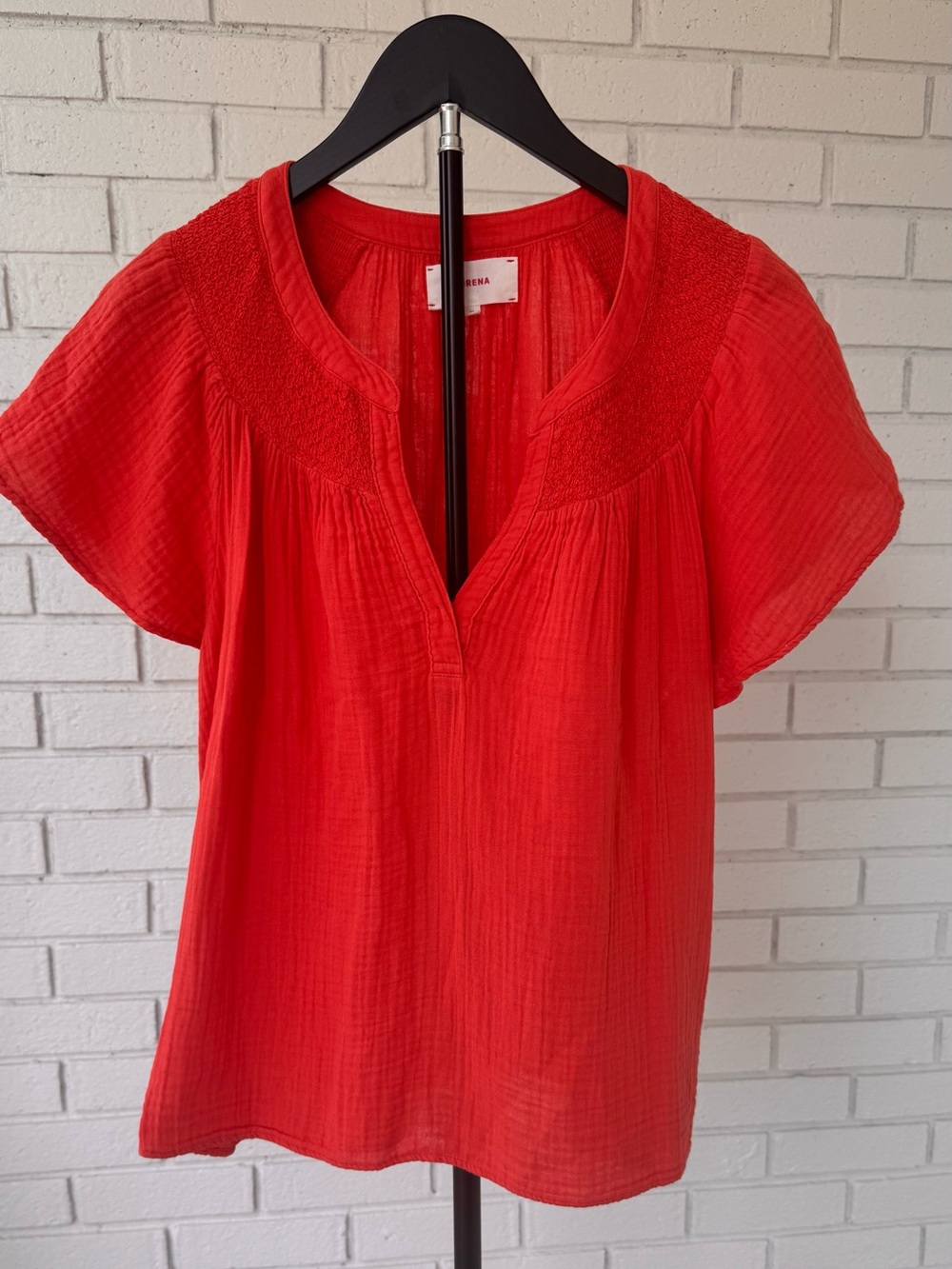 XiRENA Tangerine Orange Short-Sleeve Gauze Top with Smocking